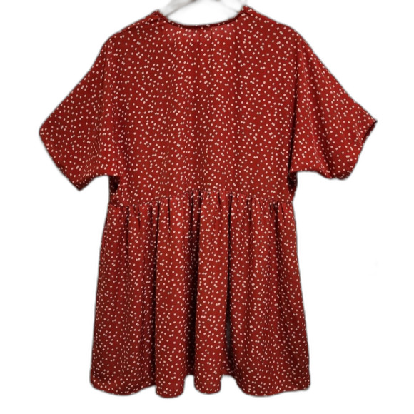 Jodifl Dress Medium Red Polka Dot Button Front V Neck Short Sleeve Pockets Boho - Picture 2 of 11